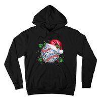 Merry Christmas Baseball Disco Ball Santa Hat Xmas Light Hoodie