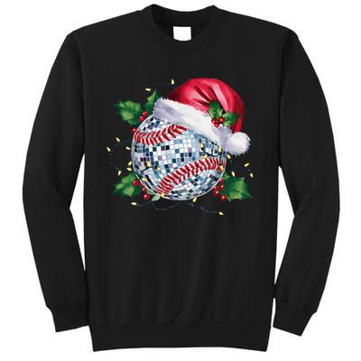 Merry Christmas Baseball Disco Ball Santa Hat Xmas Light Sweatshirt