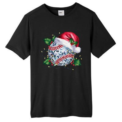 Merry Christmas Baseball Disco Ball Santa Hat Xmas Light Tall Fusion ChromaSoft Performance T-Shirt