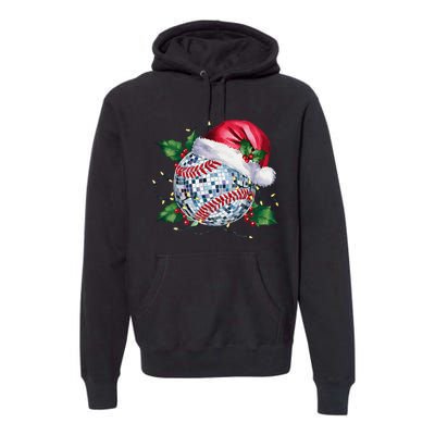 Merry Christmas Baseball Disco Ball Santa Hat Xmas Light Premium Hoodie