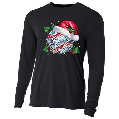 Merry Christmas Baseball Disco Ball Santa Hat Xmas Light Cooling Performance Long Sleeve Crew