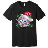 Merry Christmas Baseball Disco Ball Santa Hat Xmas Light Premium T-Shirt