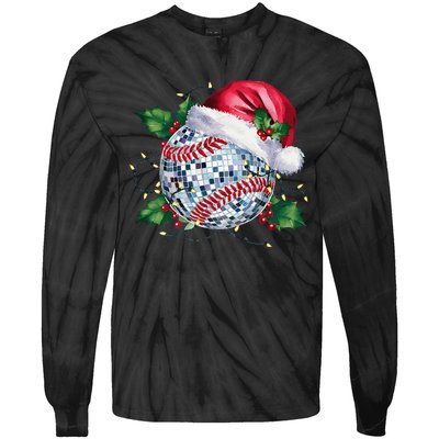 Merry Christmas Baseball Disco Ball Santa Hat Xmas Light Tie-Dye Long Sleeve Shirt