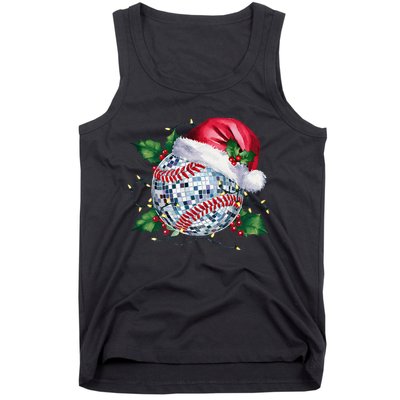 Merry Christmas Baseball Disco Ball Santa Hat Xmas Light Tank Top