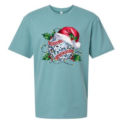 Merry Christmas Baseball Disco Ball Santa Hat Xmas Light Sueded Cloud Jersey T-Shirt