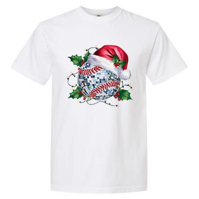 Merry Christmas Baseball Disco Ball Santa Hat Xmas Light Garment-Dyed Heavyweight T-Shirt