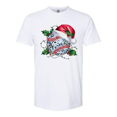 Merry Christmas Baseball Disco Ball Santa Hat Xmas Light Softstyle CVC T-Shirt