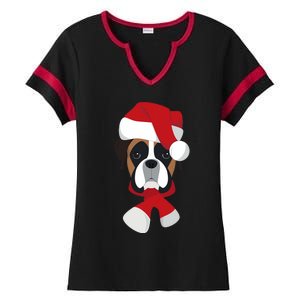 Merry Christmas Boxer Dog With Santa Hat Ladies Halftime Notch Neck Tee