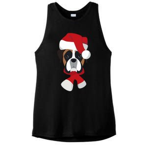 Merry Christmas Boxer Dog With Santa Hat Ladies PosiCharge Tri-Blend Wicking Tank