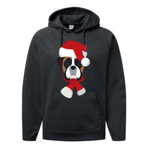 Merry Christmas Boxer Dog With Santa Hat Performance Fleece Hoodie