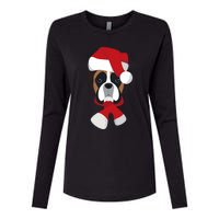 Merry Christmas Boxer Dog With Santa Hat Womens Cotton Relaxed Long Sleeve T-Shirt