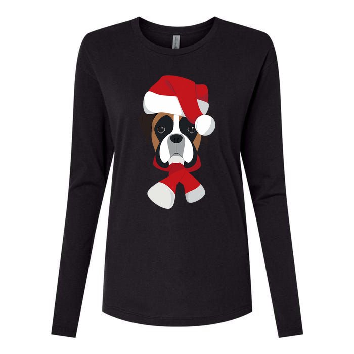 Merry Christmas Boxer Dog With Santa Hat Womens Cotton Relaxed Long Sleeve T-Shirt