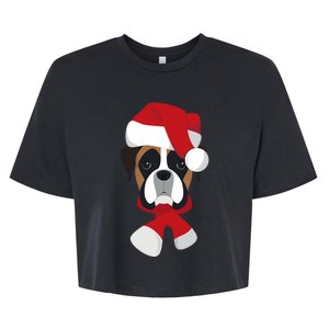 Merry Christmas Boxer Dog With Santa Hat Bella+Canvas Jersey Crop Tee