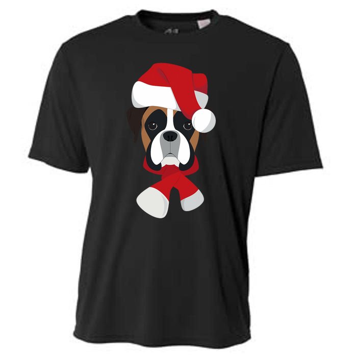 Merry Christmas Boxer Dog With Santa Hat Cooling Performance Crew T-Shirt