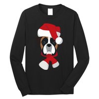 Merry Christmas Boxer Dog With Santa Hat Long Sleeve Shirt