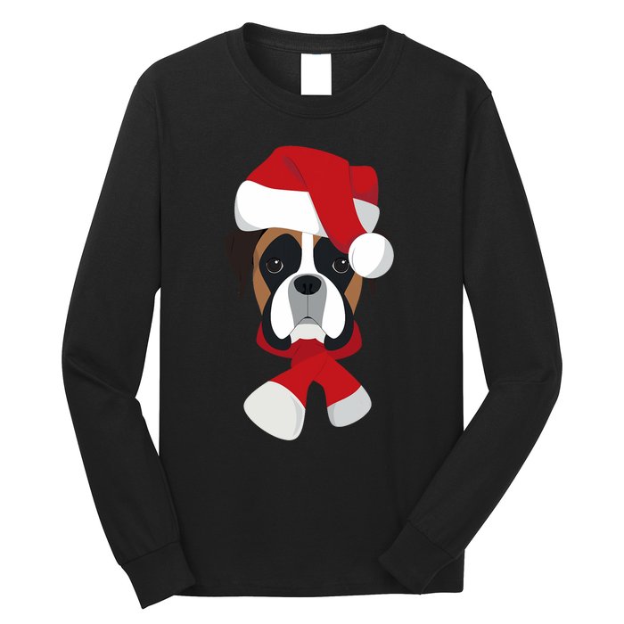 Merry Christmas Boxer Dog With Santa Hat Long Sleeve Shirt