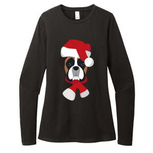 Merry Christmas Boxer Dog With Santa Hat Womens CVC Long Sleeve Shirt