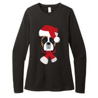 Merry Christmas Boxer Dog With Santa Hat Womens CVC Long Sleeve Shirt