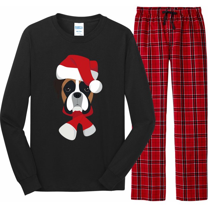 Merry Christmas Boxer Dog With Santa Hat Long Sleeve Pajama Set