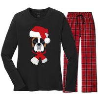 Merry Christmas Boxer Dog With Santa Hat Women's Long Sleeve Flannel Pajama Set 