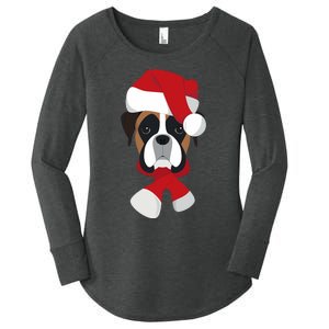 Merry Christmas Boxer Dog With Santa Hat Women's Perfect Tri Tunic Long Sleeve Shirt