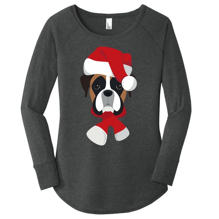 Merry Christmas Boxer Dog With Santa Hat Women's Perfect Tri Tunic Long Sleeve Shirt