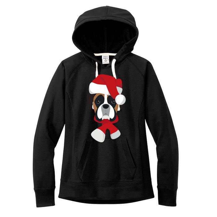 Merry Christmas Boxer Dog With Santa Hat Women's Fleece Hoodie