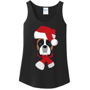 Merry Christmas Boxer Dog With Santa Hat Ladies Essential Tank