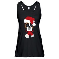 Merry Christmas Boxer Dog With Santa Hat Ladies Essential Flowy Tank