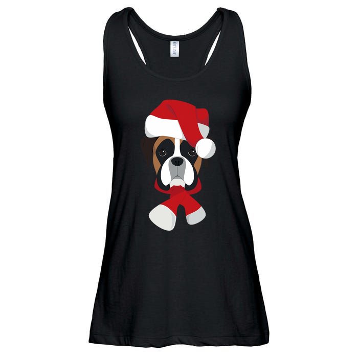 Merry Christmas Boxer Dog With Santa Hat Ladies Essential Flowy Tank