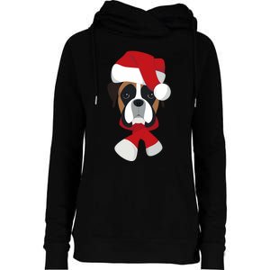 Merry Christmas Boxer Dog With Santa Hat Womens Funnel Neck Pullover Hood