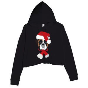 Merry Christmas Boxer Dog With Santa Hat Crop Fleece Hoodie