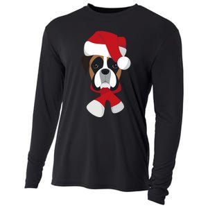 Merry Christmas Boxer Dog With Santa Hat Cooling Performance Long Sleeve Crew