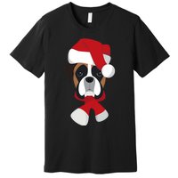 Merry Christmas Boxer Dog With Santa Hat Premium T-Shirt