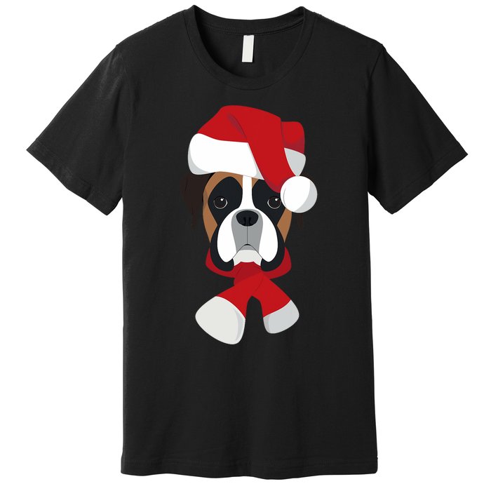 Merry Christmas Boxer Dog With Santa Hat Premium T-Shirt