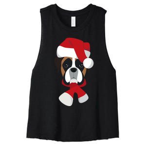 Merry Christmas Boxer Dog With Santa Hat Women's Racerback Cropped Tank