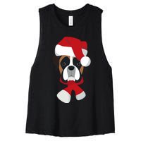 Merry Christmas Boxer Dog With Santa Hat Women's Racerback Cropped Tank