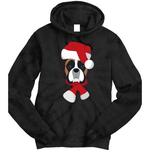 Merry Christmas Boxer Dog With Santa Hat Tie Dye Hoodie