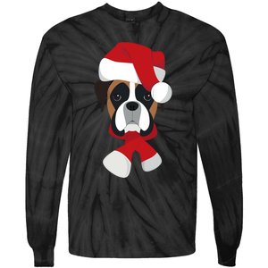 Merry Christmas Boxer Dog With Santa Hat Tie-Dye Long Sleeve Shirt