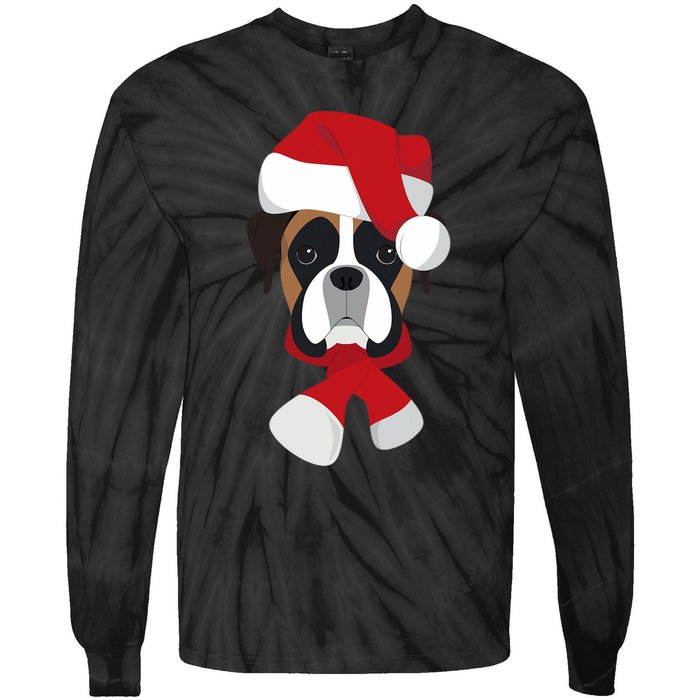 Merry Christmas Boxer Dog With Santa Hat Tie-Dye Long Sleeve Shirt