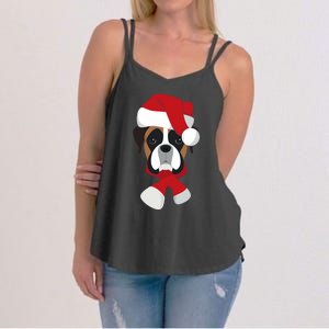 Merry Christmas Boxer Dog With Santa Hat Women's Strappy Tank