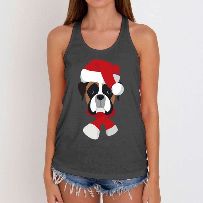 Merry Christmas Boxer Dog With Santa Hat Women's Knotted Racerback Tank