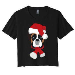 Merry Christmas Boxer Dog With Santa Hat Women's Crop Top Tee