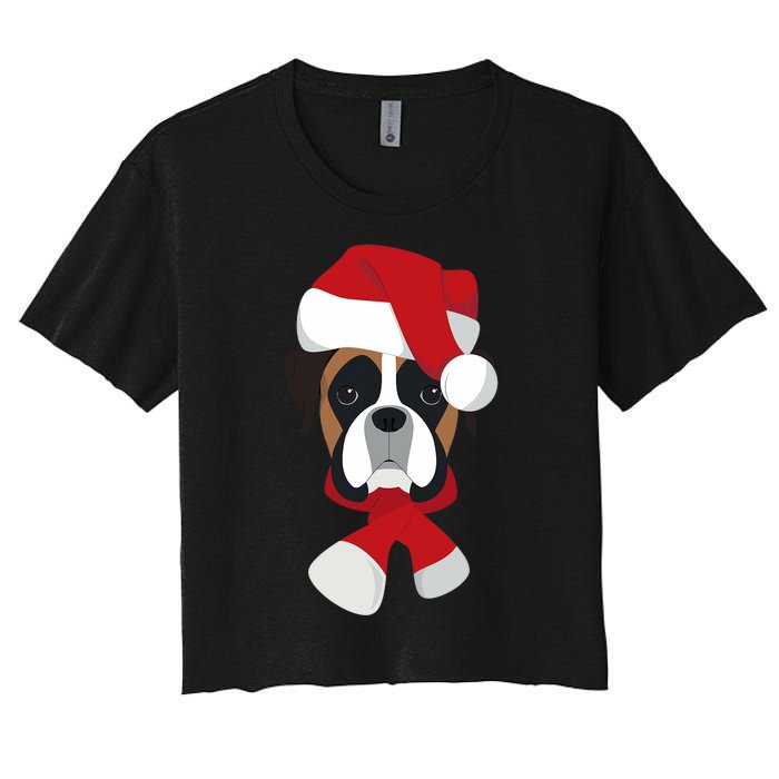 Merry Christmas Boxer Dog With Santa Hat Women's Crop Top Tee