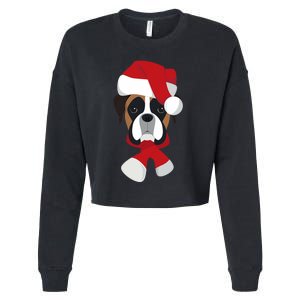 Merry Christmas Boxer Dog With Santa Hat Cropped Pullover Crew