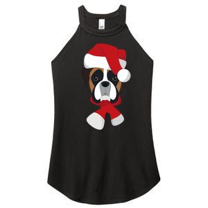 Merry Christmas Boxer Dog With Santa Hat Women's Perfect Tri Rocker Tank