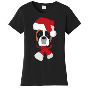 Merry Christmas Boxer Dog With Santa Hat Women's T-Shirt