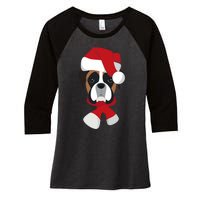 Merry Christmas Boxer Dog With Santa Hat Women's Tri-Blend 3/4-Sleeve Raglan Shirt