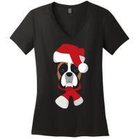 Merry Christmas Boxer Dog With Santa Hat Women's V-Neck T-Shirt