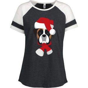 Merry Christmas Boxer Dog With Santa Hat Enza Ladies Jersey Colorblock Tee